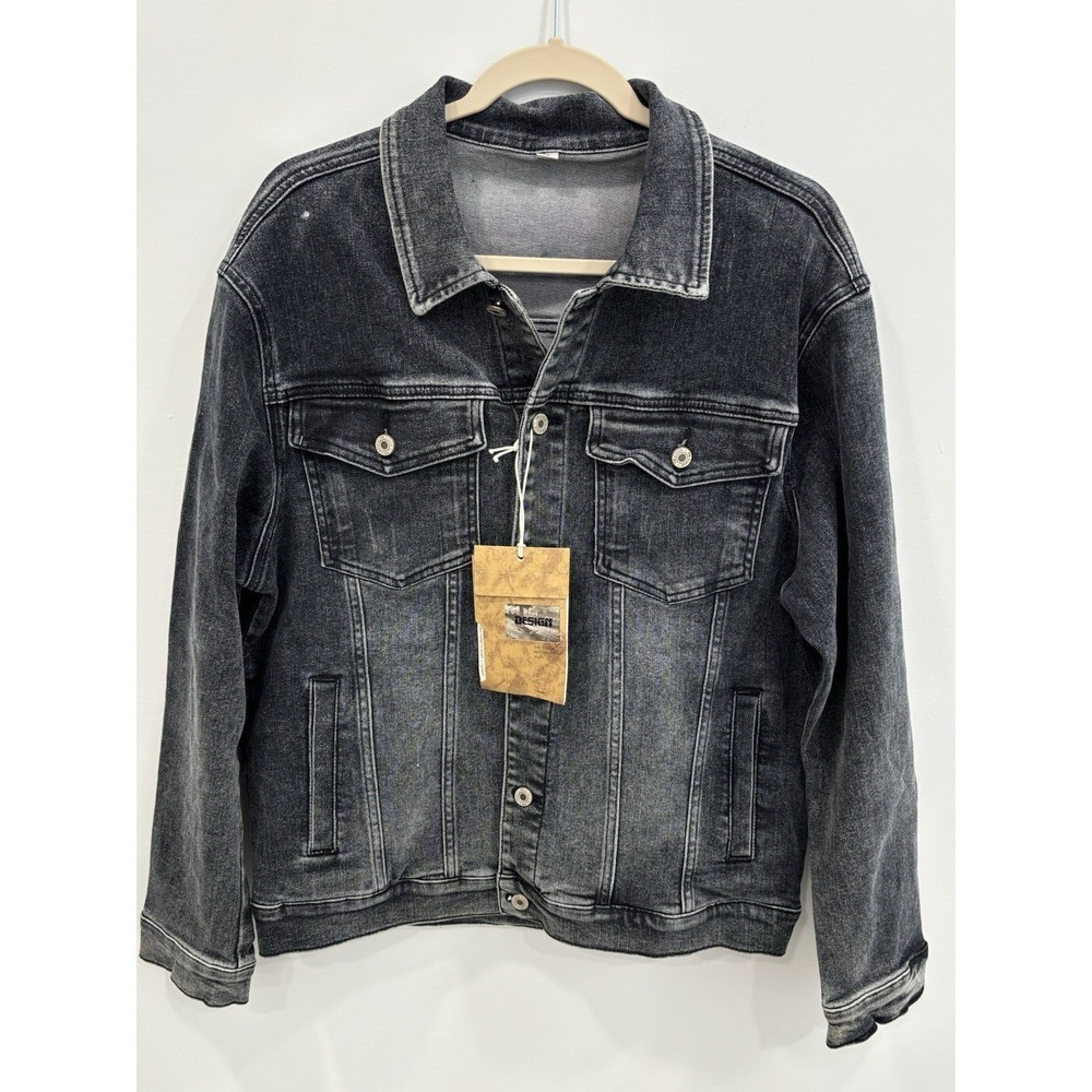NEW Black Denim Trucker Jacket Men's XL Classic Button Front Grunge Streetwear